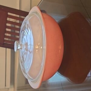Vintage Pyrex Pink speckled covered bowl